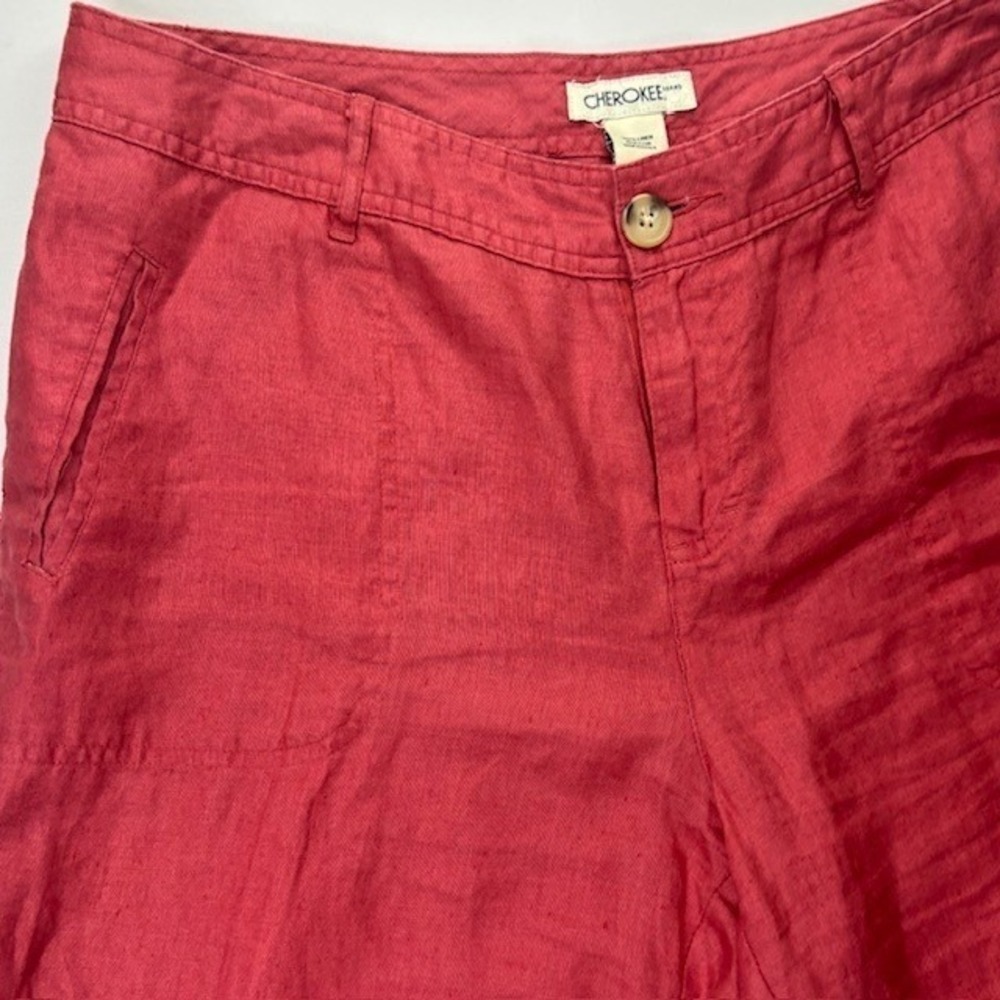 Cherokee Women's 100% Linen Cropped Pants Coral Pink Size 12 Wide Leg Pants - Picture 6 of 14